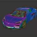 Blue Corvette Sports Car With Rear Spoiler And Black Performance Wheels