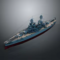 Detailed 3D Battleship Model With Gray Hull Red Bottom And Turrets