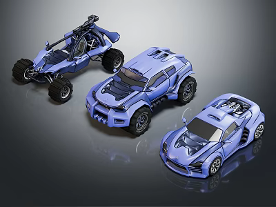 Blue Toy Cars Collection Featuring Off Road Vehicle And Sports Car Models 3d model