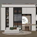 Modern Walk-in Closet Interior Design With Open Concept Hanging Clothes Cabinets And Sofa