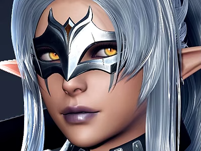 Game Movie Fantasy Elf Character With Silver Long Hair Pointed Ears Silver Mask Yellow Eyes 3d model