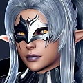 Game Movie Fantasy Elf Character With Silver Long Hair Pointed Ears Silver Mask Yellow Eyes