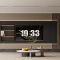 Modern Living Dining Area Interior Featuring Black Leather Sofa Geometric Artwork And Marble Accent Wall