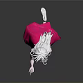 3D Female Character With White Hair Purple Top And Pink Skirt Against Gray Background