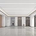 Modern Elevator Hallway Interior Design With Marble Walls Bright Lighting And Elevator Doors 3d model