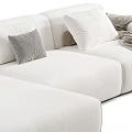 Modern Modular Sofa Interior With White Pink Sections Pillows And Soft Blankets 3d model