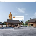 Ancient Architecture Complex Featuring Golden Statue Traditional Roofs Wooden Structures And Courtyard