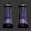 Fashionable Shiny Purple Leather Boots With Black Laces And Thick Soles