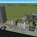 Modern Office Building Complex With Green Roofs Plaza And Pedestrian Walkways