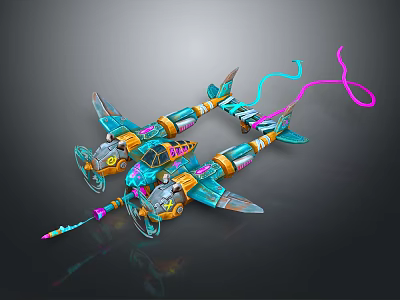 Futuristic Colorful Spaceship Design With Propellers And Vibrant Cosmic Trails 3d model