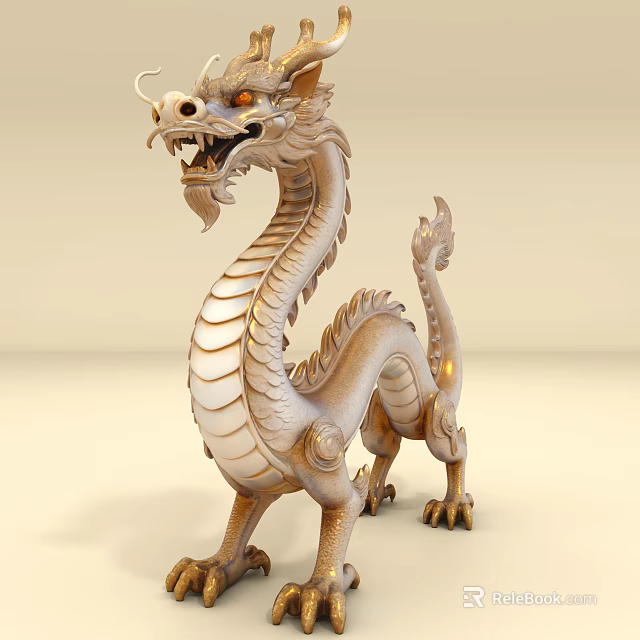 Golden Dragon Statue With Detailed Scales Claws And Traditional Design Features 3d model 