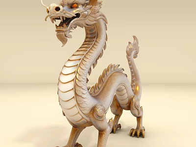 Golden Dragon Statue With Detailed Scales Claws And Traditional Design Features 3d model