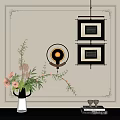Modern Interior Wall With Circular Lamp Square Frames Flower Vase And Decorative Moldings 3d model