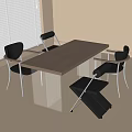Modern Light Wood Table With Glass Legs And Black Metal Chairs Set