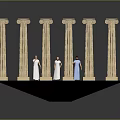 Classical Historical Scene With Greek Columns Mosaic Floor And People In Ancient Costumes