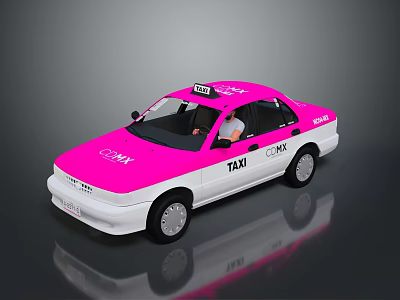 Pink And White Taxi With TAXI Lettering On Body And Roof Sign 3d model