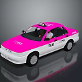 Pink And White Taxi With TAXI Lettering On Body And Roof Sign