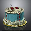 Blue Cake With Whipped Cream Chocolate Sprinkles Cherries And Striped Candy Sticks On Yellow Base
