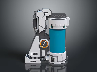 Modern Futuristic Mechanical Device Design With Blue Cylinder And White Gray Components 3d model