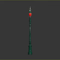 Vintage Outdoor Furniture Street Lamp With Green Pole And Red Lanterns