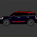 Blue And Red Compact SUV With Red Roof Sporty Wheels And Roof Rack