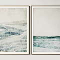 Modern Decorative Paintings With Wavy Lines Blue White Color And Light Frames 3d model