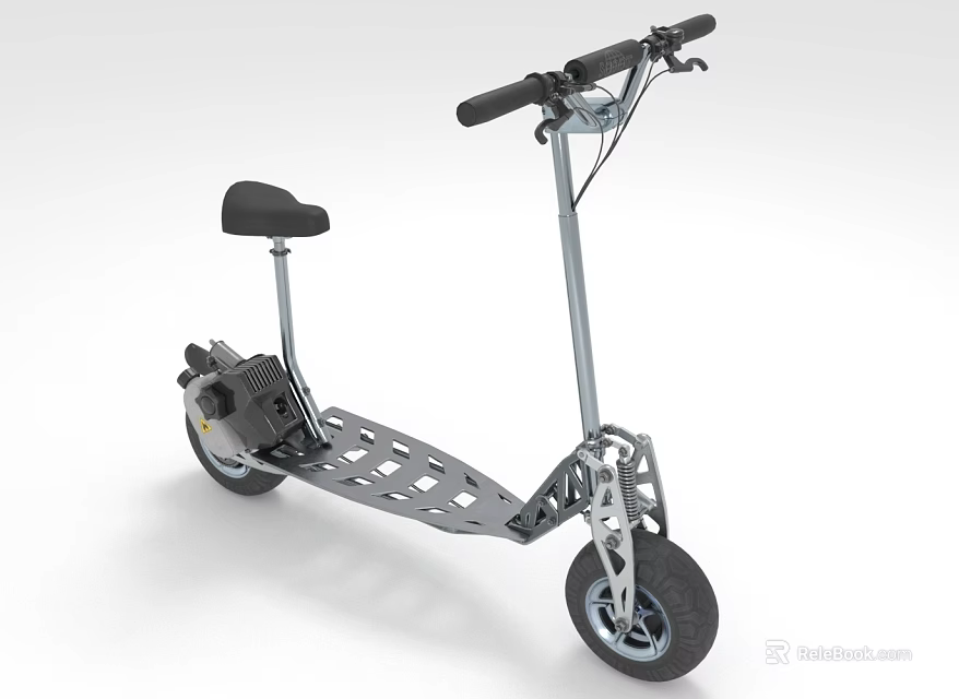 Electric Scooter with Black Seat Metal Frame and Large Front Wheel Design 3d model 