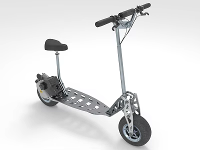 Electric Scooter with Black Seat Metal Frame and Large Front Wheel Design 3d model