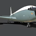 US Air Force Airplane With Four Engines Long Wings Side View Blue Gray White Exterior