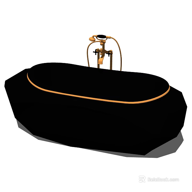 Modern Black Oval Bathtub With Gold Trim And Top Mounted Faucet Design 3d model 