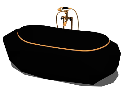 Modern Black Oval Bathtub With Gold Trim And Top Mounted Faucet Design 3d model
