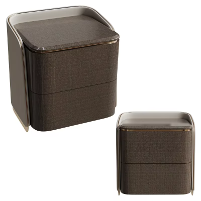 Modern Luxury Brown Textured Nightstand With Gold Metal Trim And Two Spacious Storage Drawers 3d model