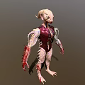 Game and Movie Alien Monster Character with Large Eyes Red Torso and Spiked Limbs