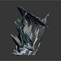 Crystal Dragon Fantasy Game Character With Transparent Teal Wings And Rocky Crystal Base