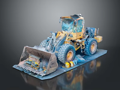 Functional Yellow Construction Loader Featuring Large Tires Front Bucket And Tools 3d model