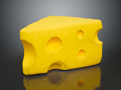 Appetizing Yellow Cheese Wedge with Multiple Holes on Black Surface 3d model