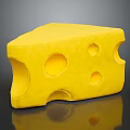 Appetizing Yellow Cheese Wedge with Multiple Holes on Black Surface 3d model