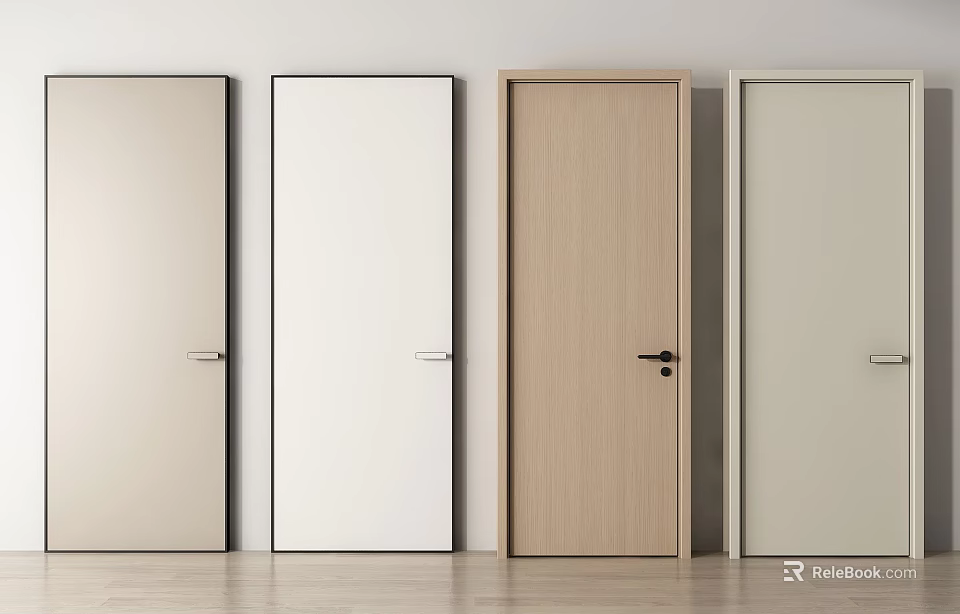 Modern Hinged Interior Doors In Various Colors With Sleek Design And Metal Handles 3d model 
