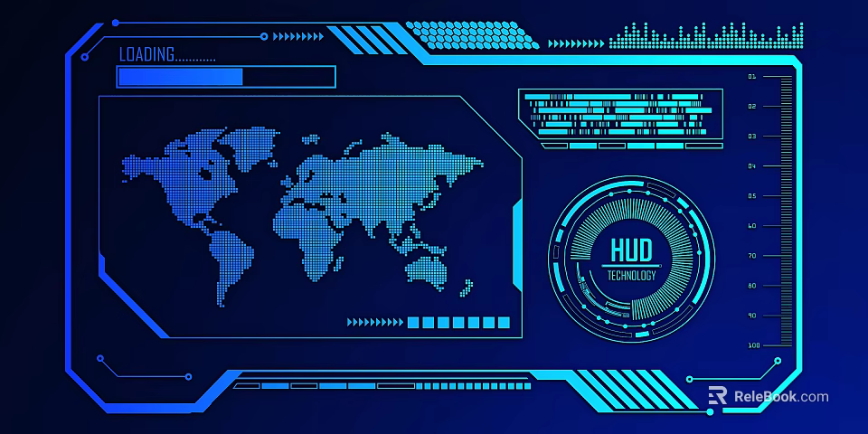 High Tech HUD Gadget With World Map And Futuristic Interface 3d model 