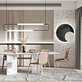 Modern Marble Dining Table Set With Light Pink Chairs And Linear Pendant Light 3d model