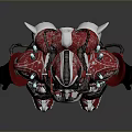 Red And White Robot Armor With Mechanical Joints And Glowing Blue Accents