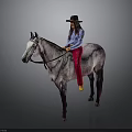 Man Riding Dappled Gray Horse Wearing Brown Hat And Red Pants