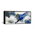 Contemporary Abstract Painting With Blue Gray White Yellow Hues And Black Frame