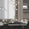 Modern Double Height Living Room Interior Design With Sofa Coffee Table And Chandelier