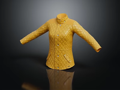 Stylish Yellow Quilted Leather Jacket With Stand Collar And Pockets 3d model