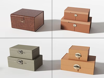 Different Colored Textured Storage Boxes With Metal Clasps For Home Organizing 3d model
