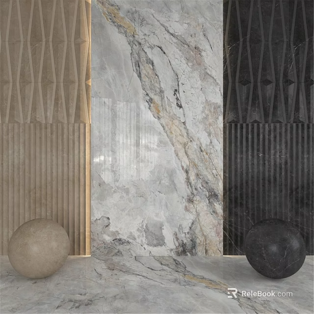 Modern Building Components With Marble Texture Geometric Patterns And Sphere Decorations 3d model 