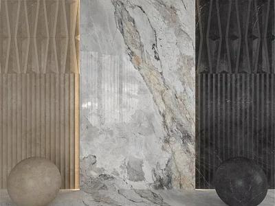 Modern Building Components With Marble Texture Geometric Patterns And Sphere Decorations 3d model
