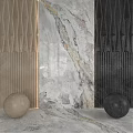 Modern Building Components With Marble Texture Geometric Patterns And Sphere Decorations