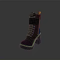 Black Lace Up Knee High Leather Boots With Chunky Heel And Yellow Stitching
